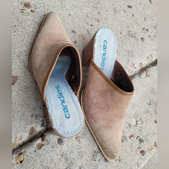 Vintage Candies Suede Leather Mules Size 10M Wood Heel - Picture 4 of 13